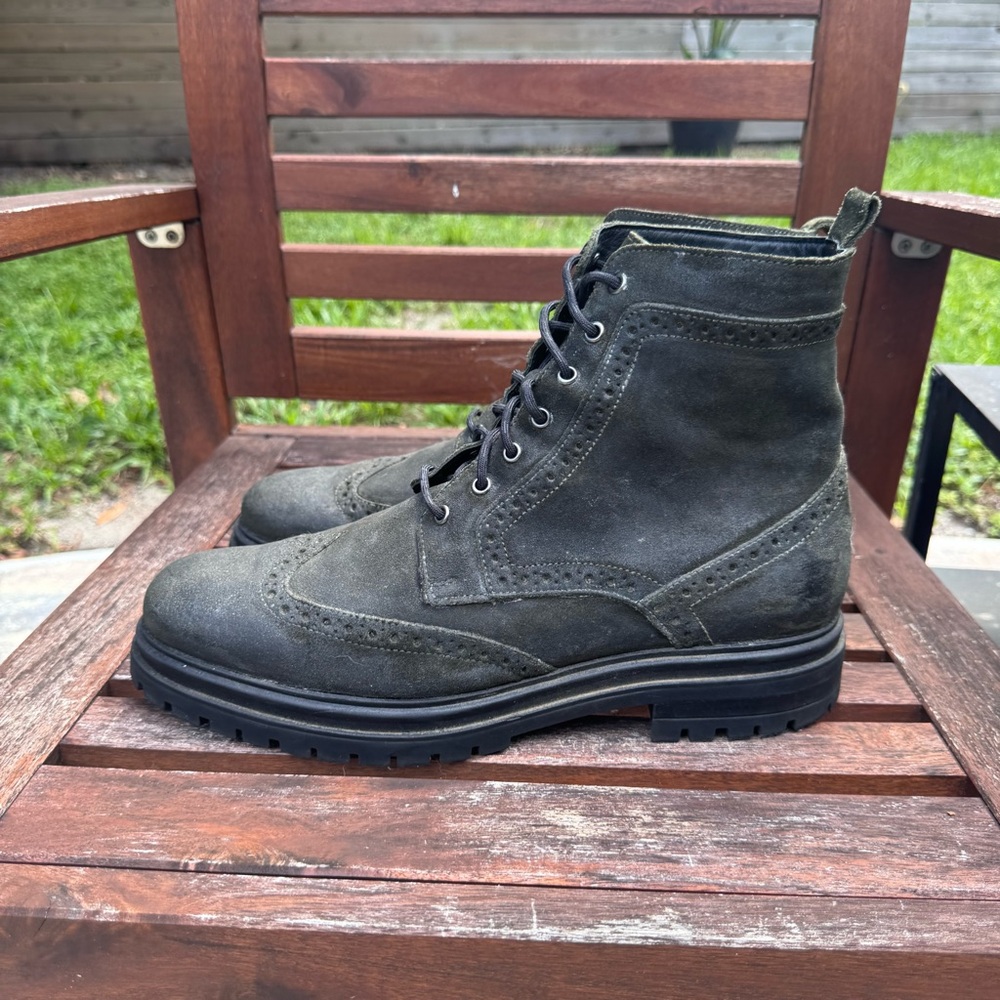 Express Green Waxed Suede Wingtip Rugged Combat Boot Size 12